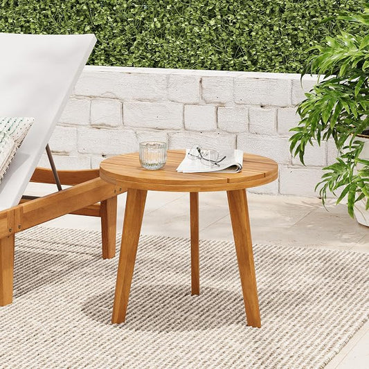 Christopher Knight Home Esther Small Outdoor Round Side Table, Slat Panel Coffee Table, Acacia Wood Side Desk for Backyard Balcony Garden, Weather Resistant Small Patio End Table, Teak