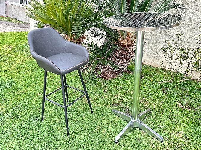 BTEXPERT Set of 10 Commercial 45-Inch Bar Height Round Patio Tables – 23.75" Diameter Aluminum Flip Top Tables with 25.75" Base – Indoor Outdoor Stainless Steel Silver Restaurant Furniture