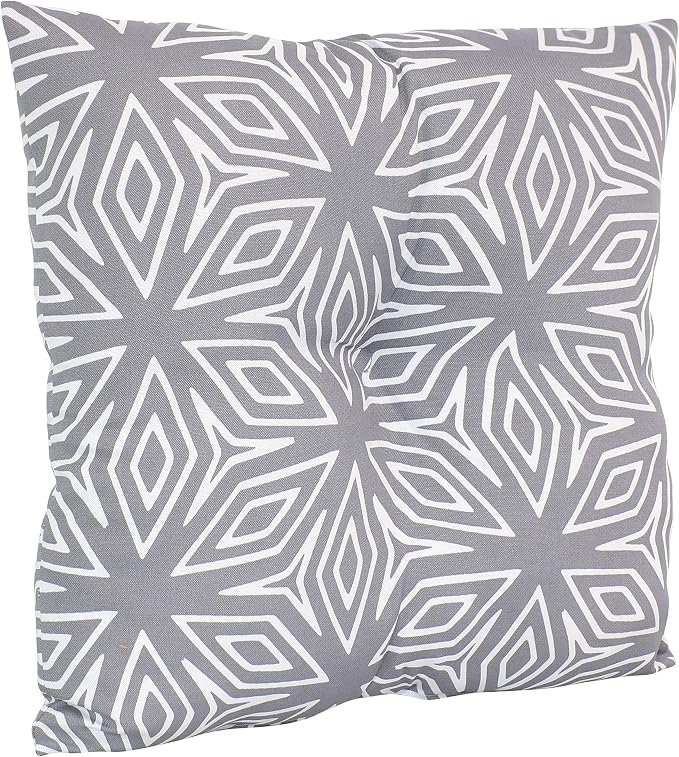 Sunnydaze Tufted Indoor and Outdoor Decorative Throw Pillows - 19-Inch Square Patio Cushions Set of 2 - Weather-Resistant Polyester - Gray Geometric