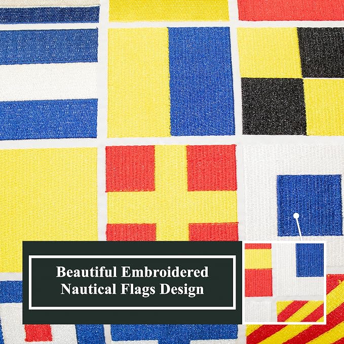 Edie At Home Nautical Flags Decorative Square Throw Pillow for Patio Furniture, Sofa, Chair, or Bedroom, Reversible, Indoor and Outdoor Collection, 20 x 20 inches