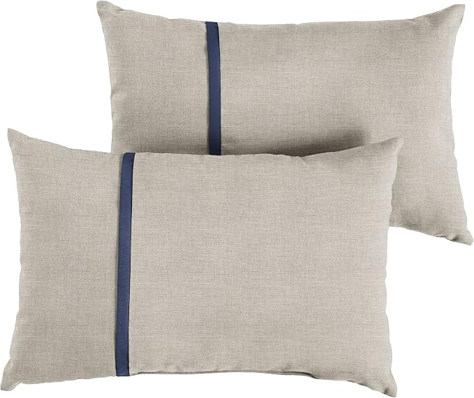 Sorra Home Sunbrella Solid Pillow Set, 12 in x 18 in, Silver Grey & Canvas Navy Blue 2 Count