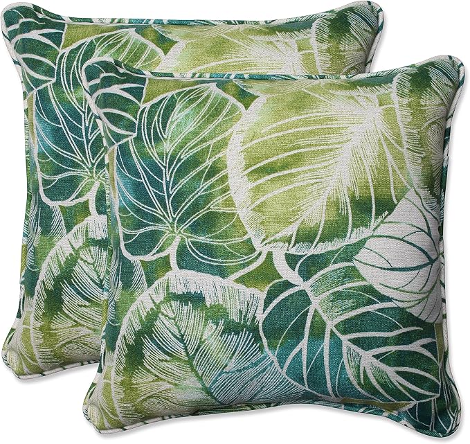 Pillow Perfect Botanical Indoor/Outdoor Throw Pillows, 2 Count, Large - 18.5" x 18.5", Green/Ivory Key Cove