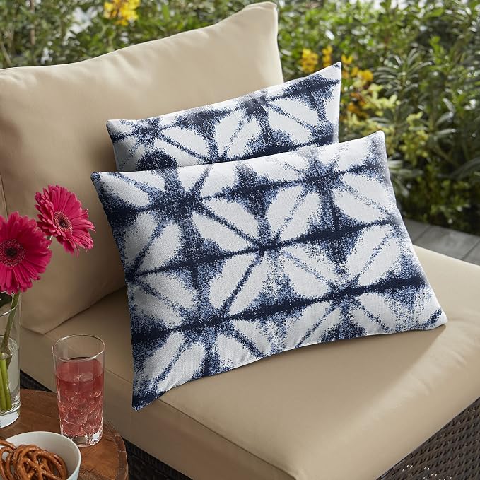 Mozaic Company AMPS116899 Indoor Outdoor SunbrellaLumbar Pillows, Set of 212 x 18 Navy Blue & White