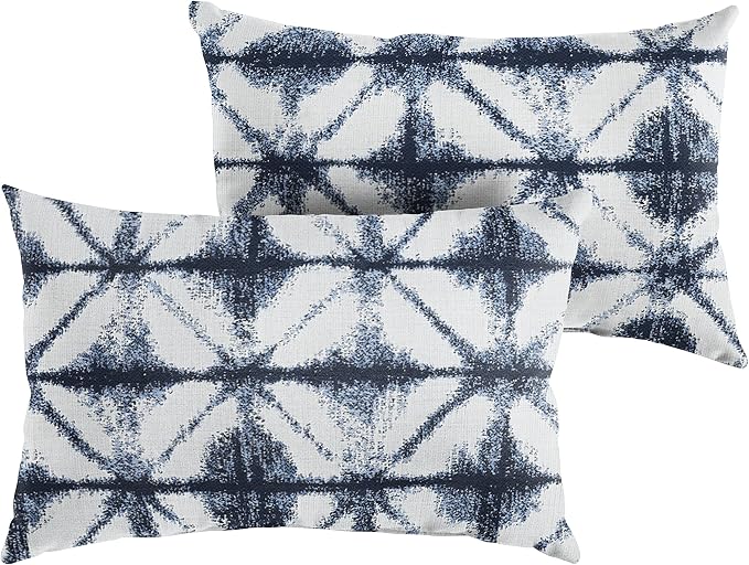 Mozaic Company AMPS116899 Indoor Outdoor SunbrellaLumbar Pillows, Set of 212 x 18 Navy Blue & White