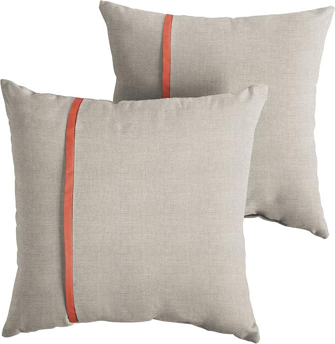 Sorra Home x Sunbrella - Indoor Outdoor Square Pillows, Set of 2, 16 x 16, Silver Grey & Canvas Melon Orange