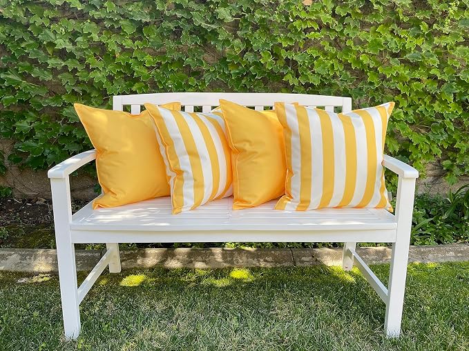 Pack of 2 Outdoor 20''x20'' Waterproof Yellow Striped Throw Pillow Covers Decorative Square Cushion Patio Pillows for Patio Furniture (Samoan Sun)