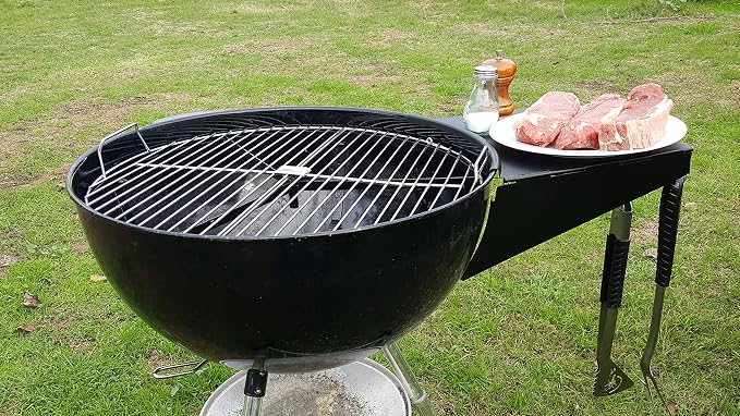BBQ Dragon Weber Grill Side Table – Foldable Grill Shelf with Hooks for 22" Kettle Grills – Portable & Durable Bottom Shelf for Accessories – Space Saving Attachment for Outdoor Cooking
