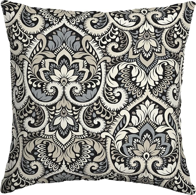 Arden Outdoor Toss Pillow, 16x16, Black Damask | Indoor/Outdoor Décor, Rain-Proof, Fade Resistant, Mold and Mildew Resistant