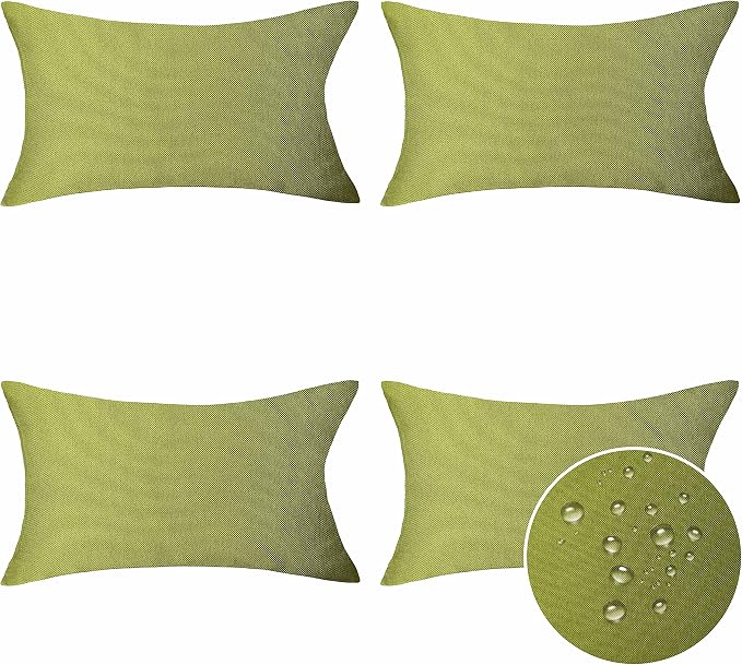 Home Brilliant Pillow Cover 12x20 Waterproof Green Throw Pillow Covers Rectangular Set of 4 Outdoor Pillows Covers for Patio Decor, 12 x 20 inch, Grass Green
