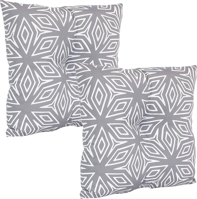 Sunnydaze Tufted Indoor and Outdoor Decorative Throw Pillows - 19-Inch Square Patio Cushions Set of 2 - Weather-Resistant Polyester - Gray Geometric