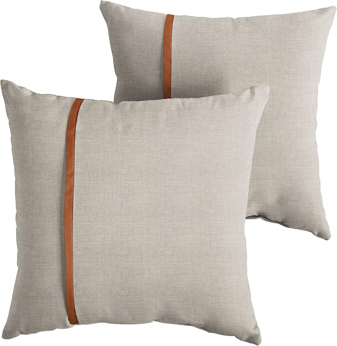 Sorra Home x Sunbrella - Indoor Outdoor Square Pillows, Set of 2, 16 x 16, Silver Grey & Canvas Rust Orange