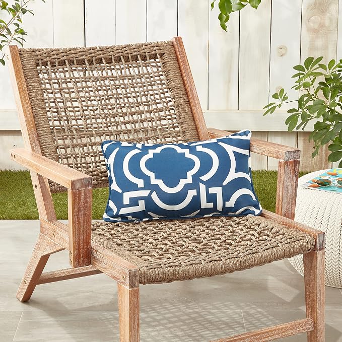 Pillow Perfect Trellis Indoor/Outdoor Throw Pillows, 2 Count, Lumbar - 11.5 x 18.5, Blue Carmody Navy