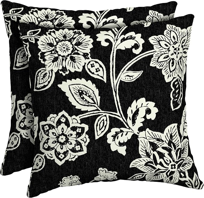 Arden Outdoor Toss Pillow, 2-Pack, 16x16, Black Jacobean | Indoor/Outdoor Décor, Rain-Proof, Fade Resistant, Mold and Mildew Resistant