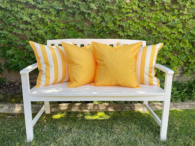Pack of 2 Solid and Stripe 20''x20'' Outdoor Waterproof Yellow Throw Pillow Covers Decorative Square Cushion Patio Pillows for Patio Furniture (Samoan Sun)