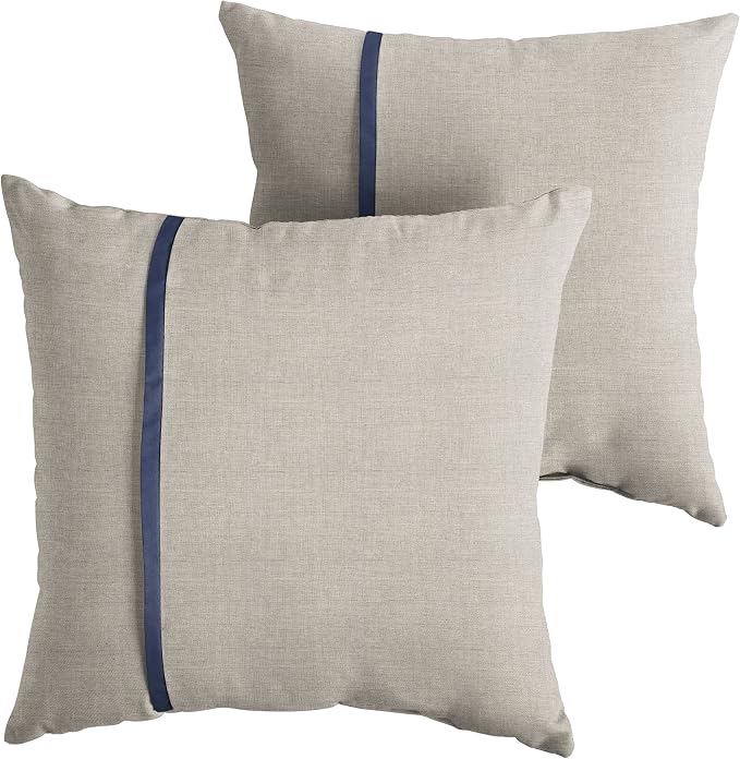 Sorra Home x Sunbrella - Indoor Outdoor Square Pillows, Set of 2, 16 x 16, Silver Grey & Canvas Navy Blue