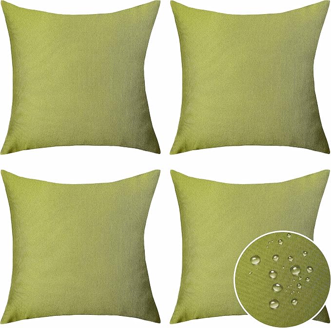 Home Brilliant Outdoor Throw Pillows Covers 20x20 Waterproof Compatible with Sunbrella Pillow Covers Linen for Chair Couch Patio Decor, 20 x 20 inches, 50cm, Set of 4, Grass Green