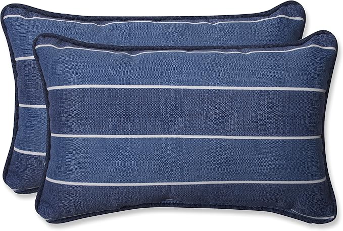 Pillow Perfect Stripe Indoor/Outdoor Accent Throw Pillow, Plush Fill, Weather, and Fade Resistant, Lumbar - 11.5" x 18.5" , Blue/White Wickenburg, 2 Count