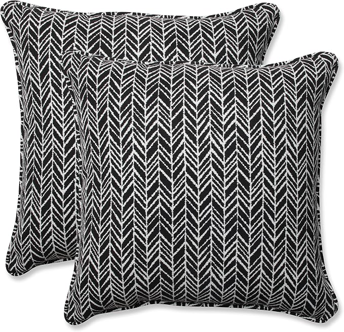 Pillow Perfect Outdoor/Indoor Herringbone Night Throw Pillows, 18.5" x 18.5", Black, 2 Pack