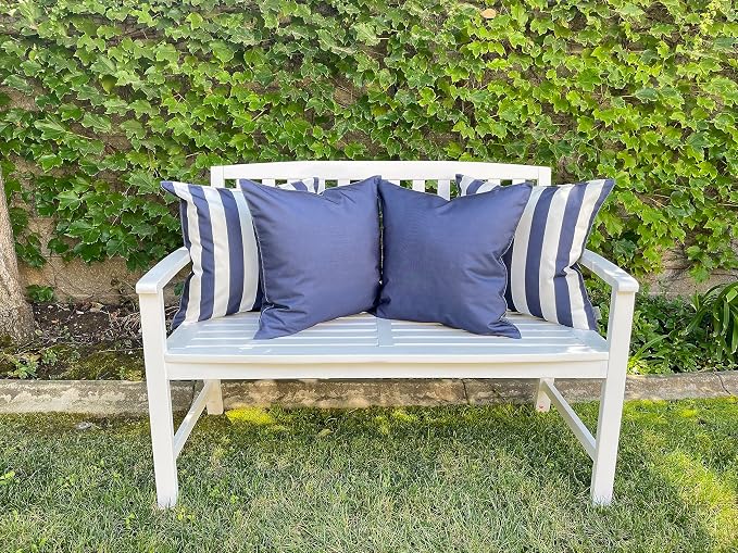 Pack of 2 Outdoor 20''x20'' Waterproof Navy Blue Striped Throw Pillow Covers Decorative Square Cushion Patio Pillows for Patio Furniture (Polar Night)
