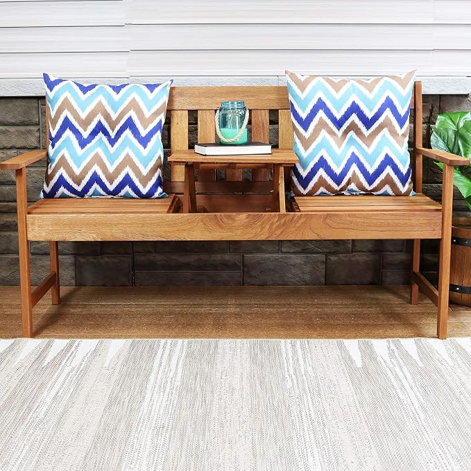 Sunnydaze Tufted Indoor and Outdoor Decorative Throw Pillows - 19-Inch Square Patio Cushions Set of 2 - Weather-Resistant Polyester - Chevron Bliss