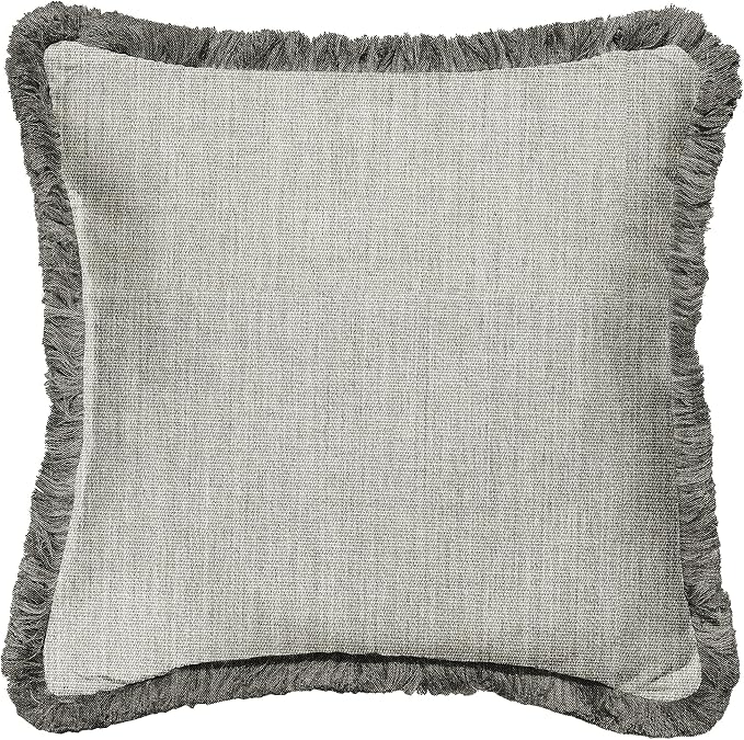 Sorra Home x Sunbrella Fringe Pillow, 18 x 18 x 6 inches, Canvas Granite and Charcoal