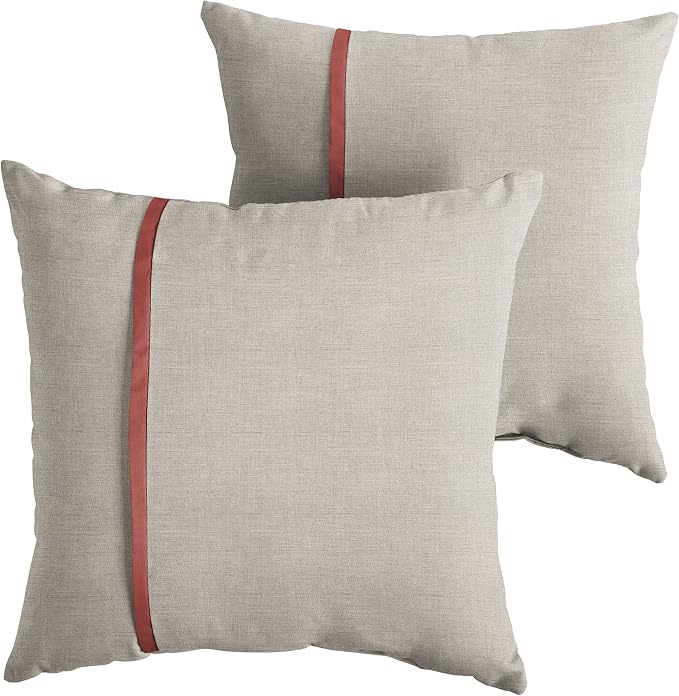Sorra Home x Sunbrella Indoor Outdoor Square Pillows, Set of 2, 16 x 16, Silver Grey & Henna Red