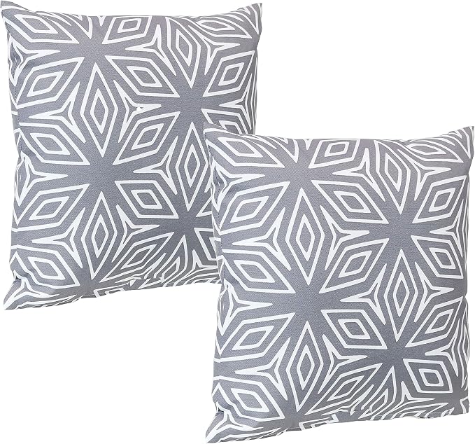 Sunnydaze Indoor and Outdoor Decorative Throw Pillows Set of 2 with Zipper Closures and Inserts - 17-Inch Square Patio Furniture Accents - Weather-Resistant Polyester - Gray Geometric