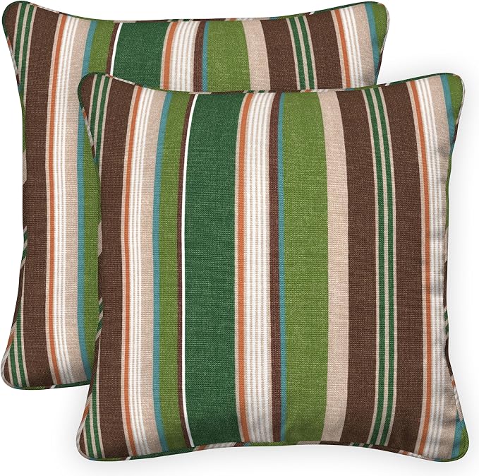 Honeycomb Outdoor Square Toss Pillow Covers, 18 x 18, 2-Pack | Stripe Pine Green Slipcovers, Water & Fade Resistant for Patio Furniture Set, Cover Only, No Insert