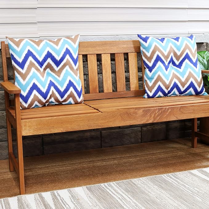 Sunnydaze Tufted Indoor and Outdoor Decorative Throw Pillows - 19-Inch Square Patio Cushions Set of 2 - Weather-Resistant Polyester - Chevron Bliss