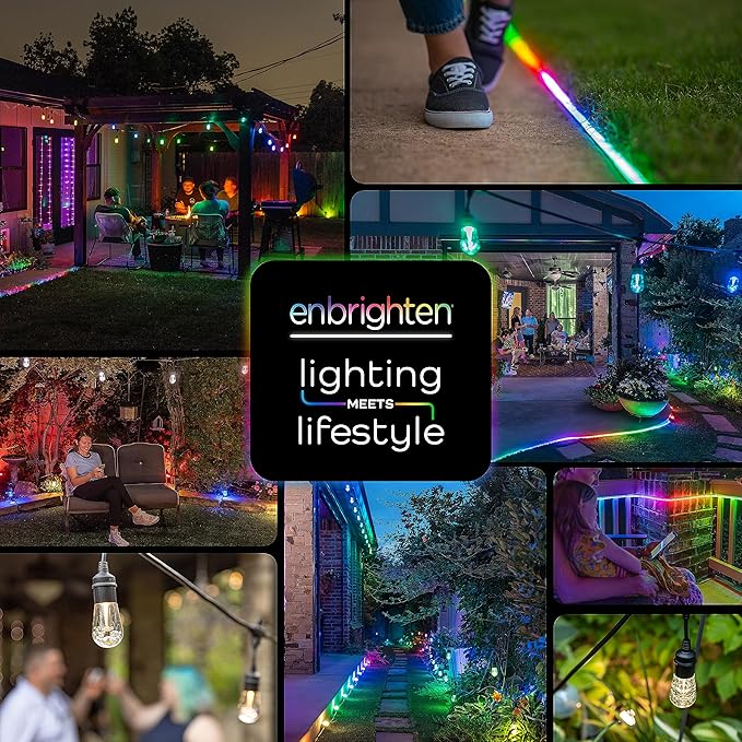Enbrighten Vintage Outdoor String Lights, 24ft, 12 Bulbs, Remote Control | Coloring Changing LEDs, Weatherproof, Shatterproof Acrylic Bulbs, Drop Cord, Easy Install Keyholes, Linkable up to 750ft