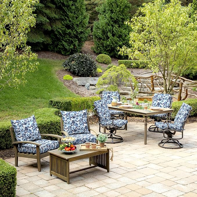 Arden Outdoor Deep Seat Cushion Set, 4-Pack, 24x24, Blue Garden Floral | Outdoor Sofa, Couch, Conversation Set, Weather-Proof, Rain-Proof, Fade Resistant for Chair, Mold and Mildew Resistant