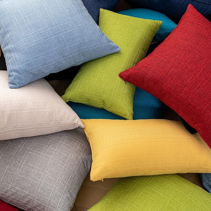 Kevin Textile Outdoor Waterproof 26”x26” Pillow Covers 2 Pack, Light Blue | Water Resistant, Soft Faux Linen-cotton Yarn-dyed Woven Texture Throw Pillow Covers for Tent Patio Garden Couch Sofa