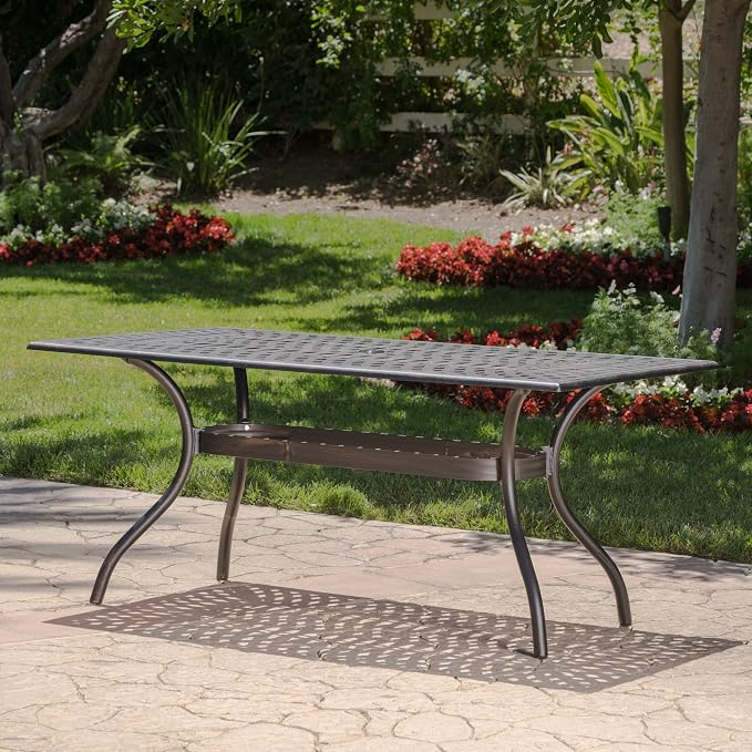 Christopher Knight Home Austin Outdoor Cast Aluminum Rectangular Dining Table, Shiny Copper Finish