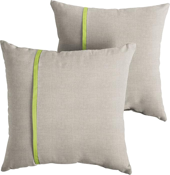 Sorra Home x Sunbrella - Indoor Outdoor Square Pillows, Set of 2, 16 x 16, Silver Grey & Bright Green