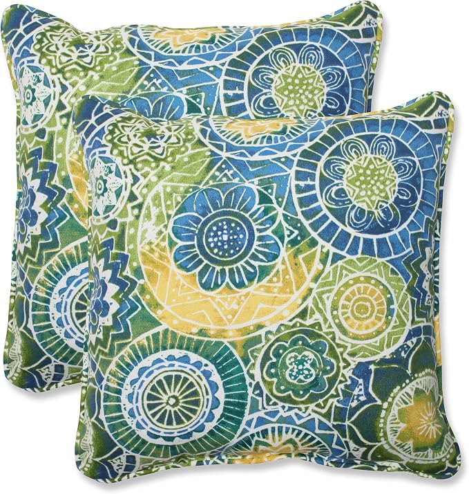 Pillow Perfect - 535265 Outdoor/Indoor Omnia Lagoon Throw Pillows, 18.5" x 18.5", Blue, 2 Pack