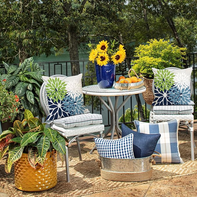DFXSZ Pack of 2 Outdoor Waterproof Throw Pillow Covers 24x24 Green Blue | Polyester Colorful Spring Summer Floral Decorative Cushion Cases(NO INSERT),For Couch Patio Funiture Garden Home Decor
