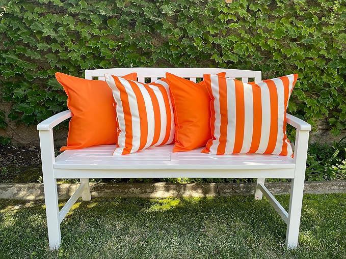 Pack of 2 Outdoor 20''x20'' Waterproof Orange Striped Throw Pillow Covers Decorative Square Cushion Patio Pillows for Patio Furniture (Orange Tiger)